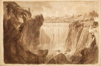 Unbekannter Künstler, Wasserfälle von Tivoli, nach 1780, Braune Feder laviert auf Papier, 27,8  ...