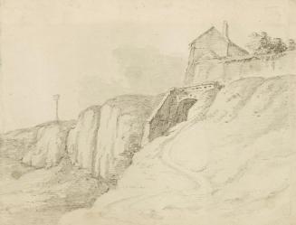 Franz Edmund Weirotter, Haus über Klippen (Brücke), undatiert, Bleistift auf Papier, 17,6 × 23  ...