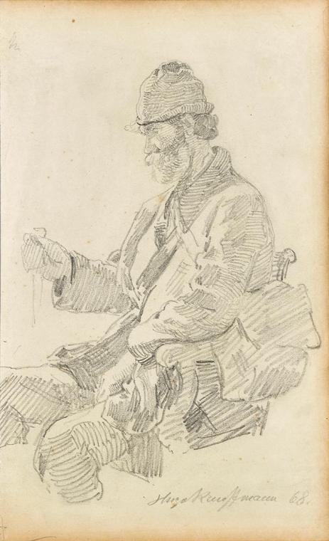 Hugo Kauffmann, Rastender Wanderer, 1868, Bleistift auf Papier, 19,4 × 11,9 cm, Belvedere, Wien ...