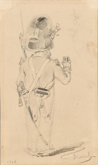 Johann Friedrich Treml, Soldatenskizze, 1846, Bleistift auf Papier, 16 × 9,5 cm, Schenkung Samm ...
