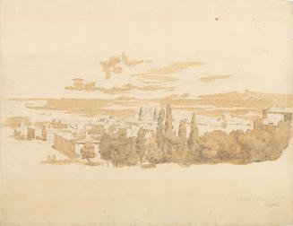 Leopold Kerpel, Blick auf Frascati, undatiert, Bleistift laviert auf Papier, 29,8 × 38 cm, Sche ...