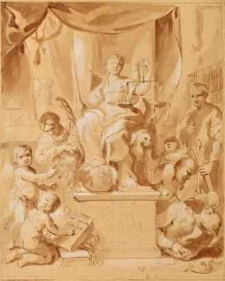 Allegorie der Gerechtigkeit, 1700/1730, Braune Feder und Aquarell auf Papier, 30,8 × 24,7 cm, B ...