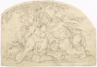 Bärtiger Mann unter Baum liegend und Engel, 1720/1770, Bleistift auf Papier, 22 × 31,7 cm, Belv ...
