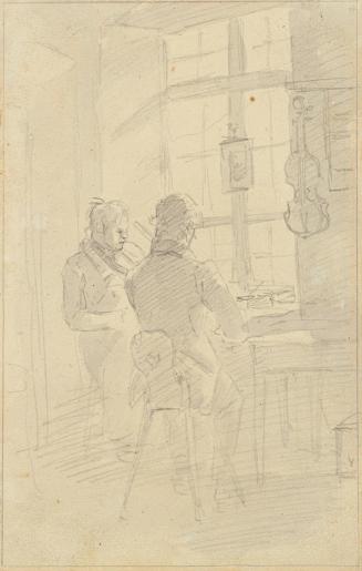Friedrich August Mathias Gauermann, Zwei Männer Violine spielend, undatiert, Bleistift auf Papi ...
